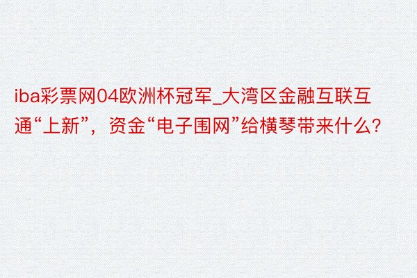 iba彩票网04欧洲杯冠军_大湾区金融互联互通“上新”，资金“电子围网”给横琴带来什么？