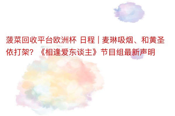 菠菜回收平台欧洲杯 日程 | 麦琳吸烟、和黄圣依打架？《相逢爱东谈主》节目组最新声明